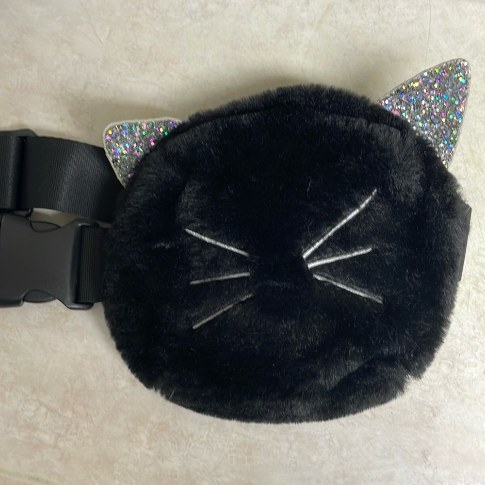 Target Black Furry Cat Face Adjustable Fanny Pack or Cross Body Bag Halloween